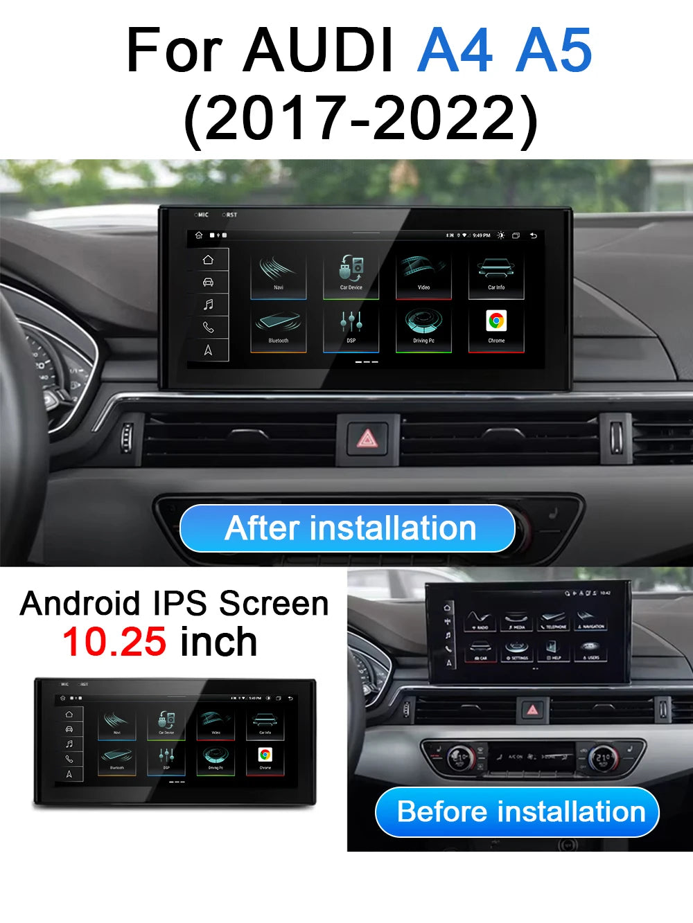 Android 14 Radio For 10.25 Audi A4 A5 2017 - 2022 Car Multimedia Player Navigation GPS Ste