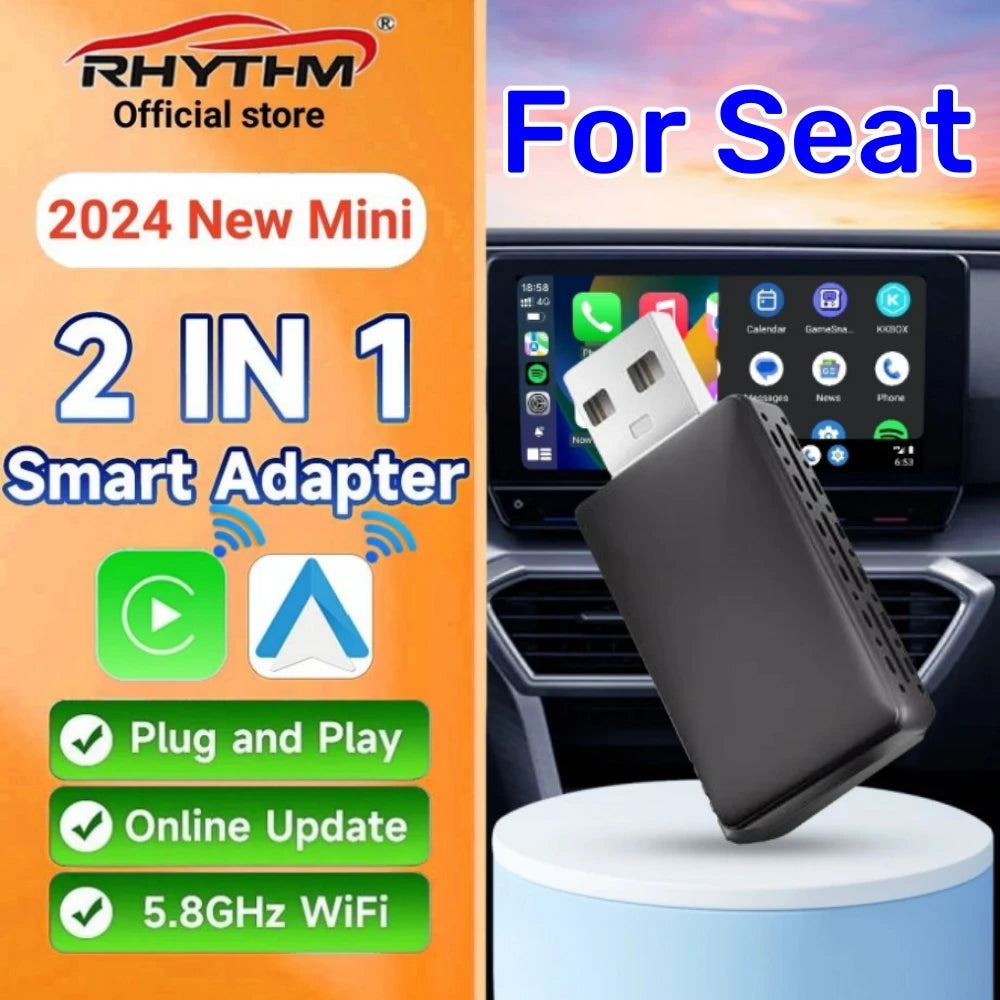 2024 NEW Mini 2in1 Ai Box Rhythm Wireless Carplay Adapter Android Auto For Seat Ibiza Aron | AUTOKITSHOP