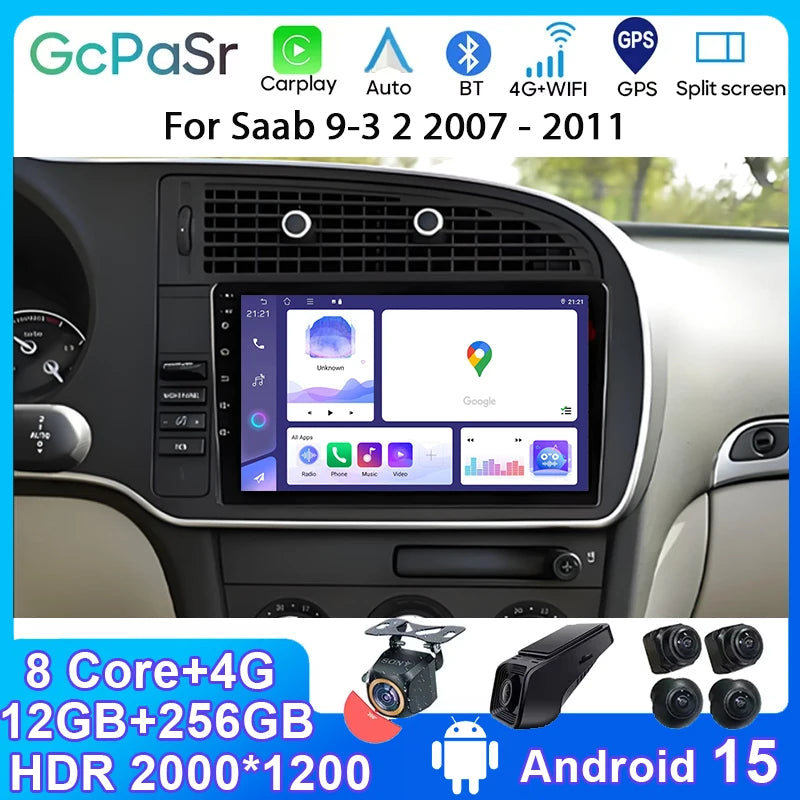 Carplay Car Android Screen Auto Radio For Saab 93 9-3 2 2007 - 2011 Stereo Multimidia Play