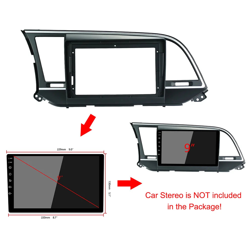 9 Inch 2din Car Fascia For HYUNDAI Elantra 2016-2018 Stereo Fascias Panel Dash Mount Insta | AUTOKITSHOP