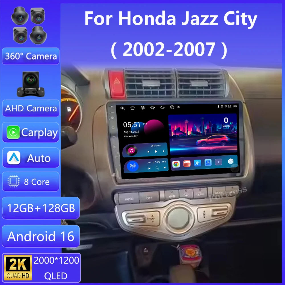 Car Stereo Android Auto For Honda LHD JAZZ City 2002-2007 GPS Navigation Carplay Touch Scr