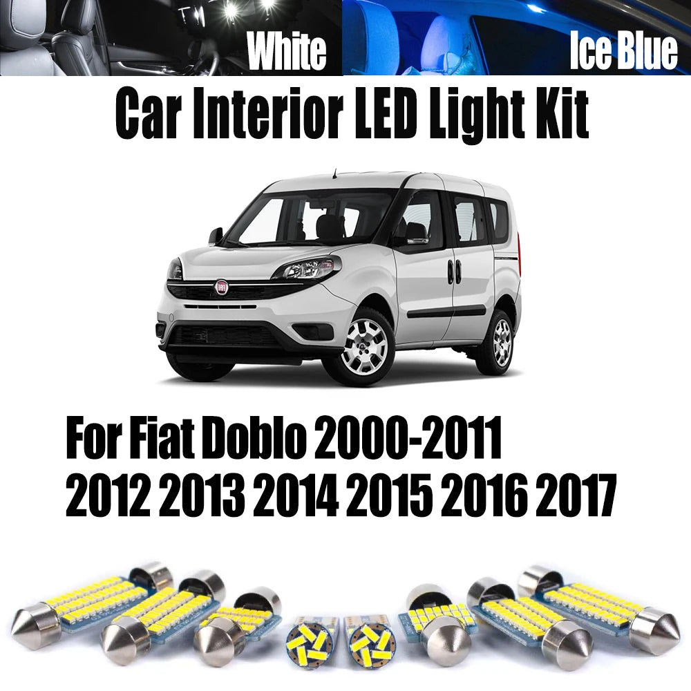 7-Piece LED Interior Light Kit for Fiat Doblo 2000-2013 - Canbus Dome Map Door Trunk Bulbs | AUTOKITSHOP