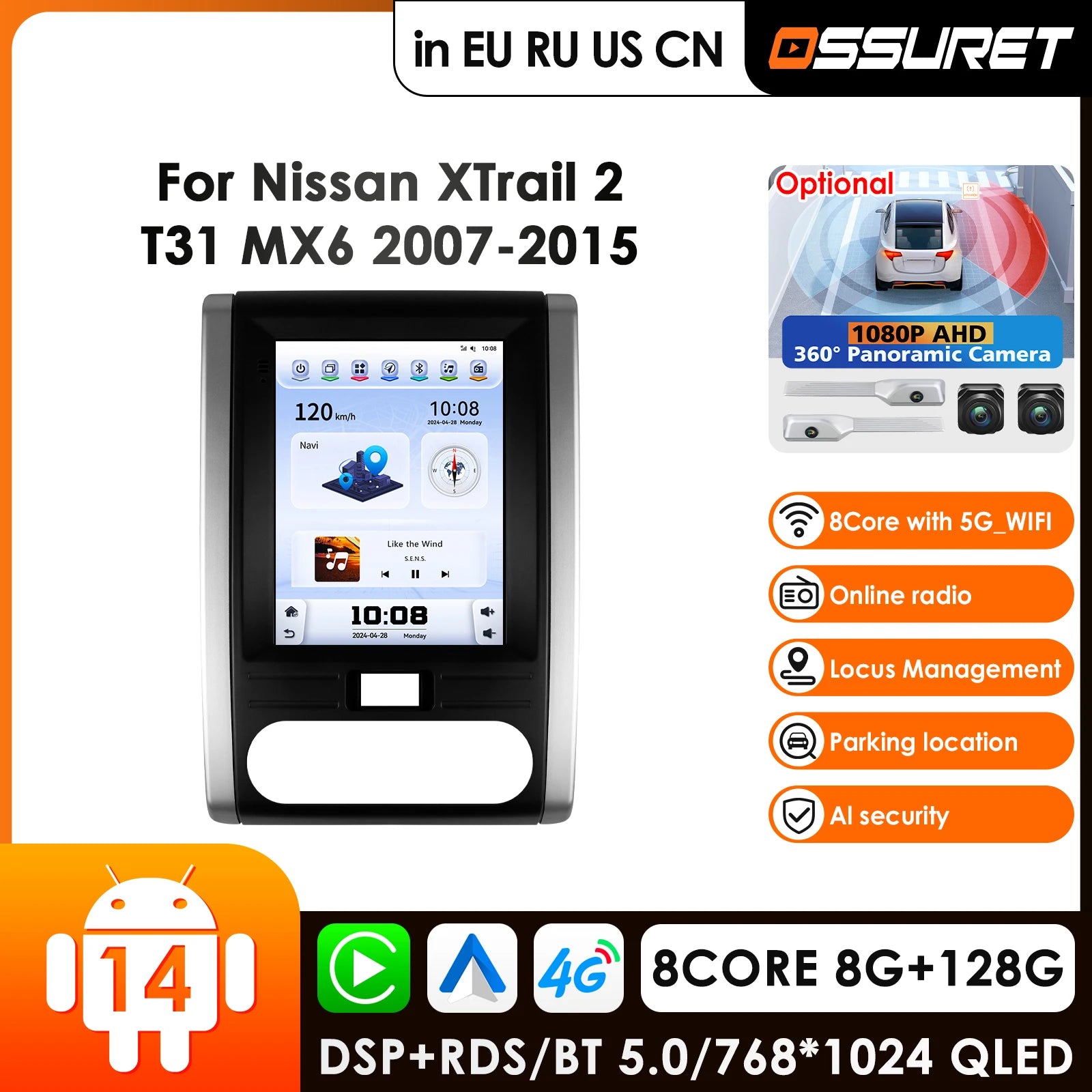 9.7" Android 14 Car Radio GPS for Nissan X-Trail T31 2007-2015 - Multimedia Auto Video Carplay with 8Core 4G 32G