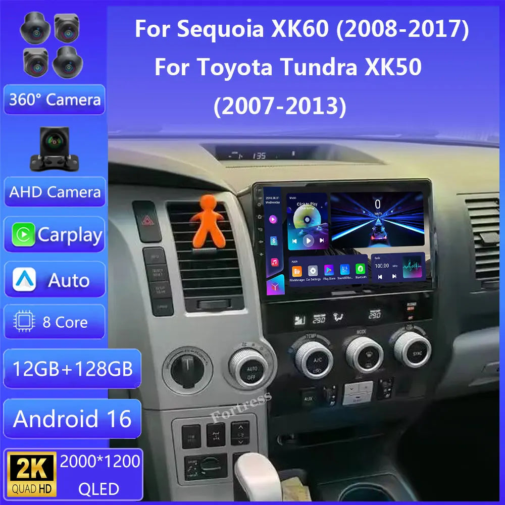 Android 16 Car Radio Multimedia Video Player For Toyota Tundra XK50 2007 - 2013 Sequoia XK