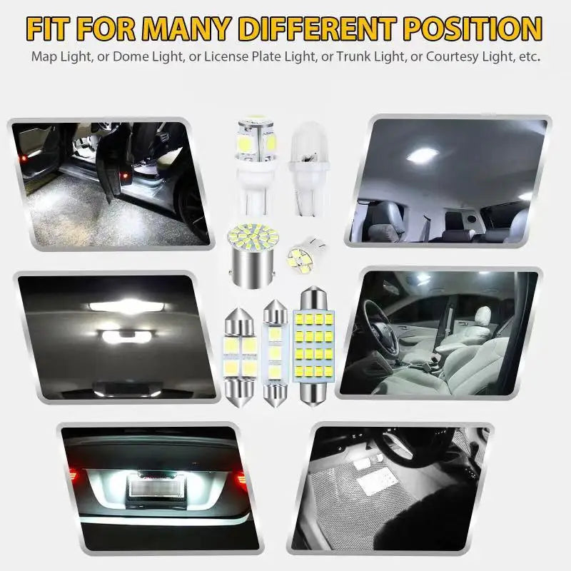 Universal 42Pcs LED T10 COB Interior White Combo LED Dome Door Trunk License Plate Light B