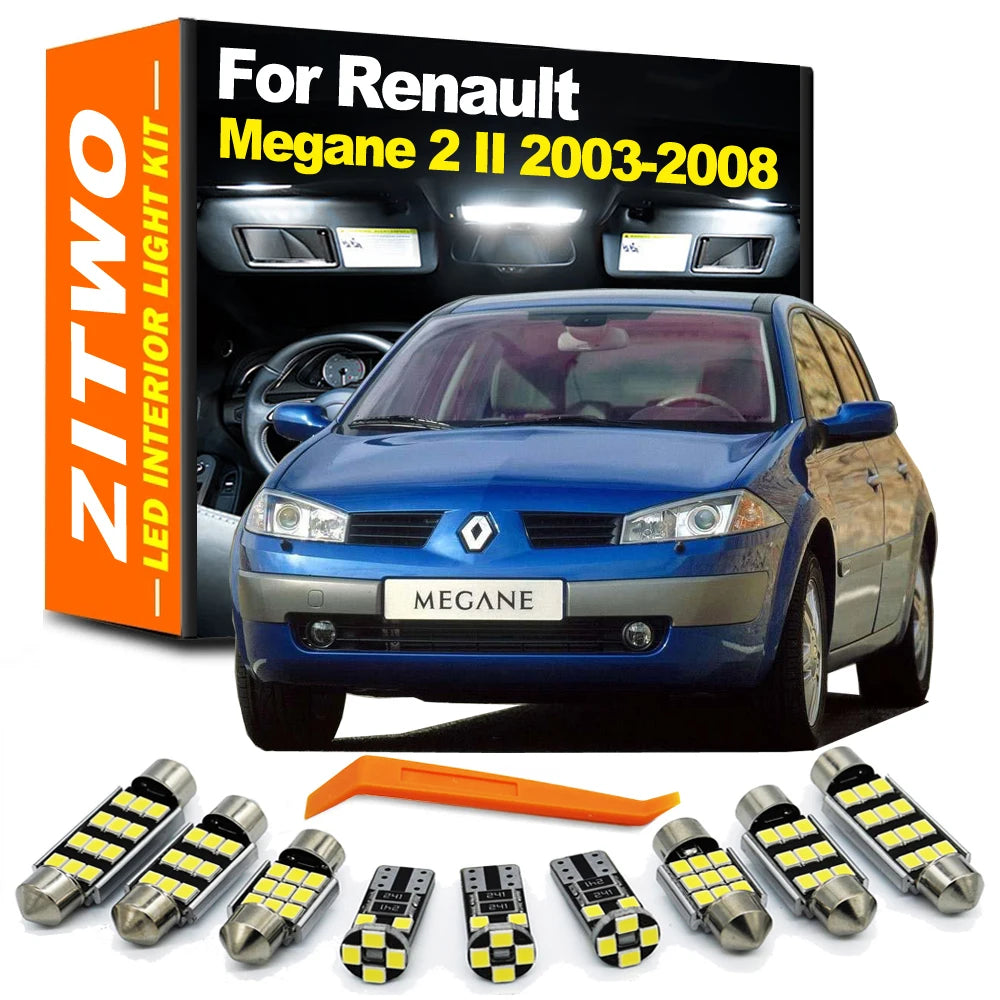 ZITWO 16Pcs Full LED Interior Door Courtesy Light Kit For Renault Megane 2 II MK2 2003 2004 2005 2006 2007 2008 Sunvisor Bulb