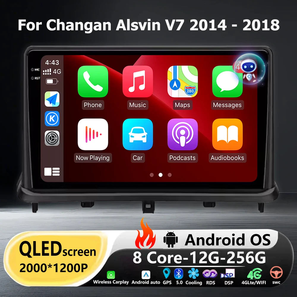 Wireless Carplay For Changan Alsvin V7 2014-2018 Android 16 Auto Car Radio Multimedia Vide