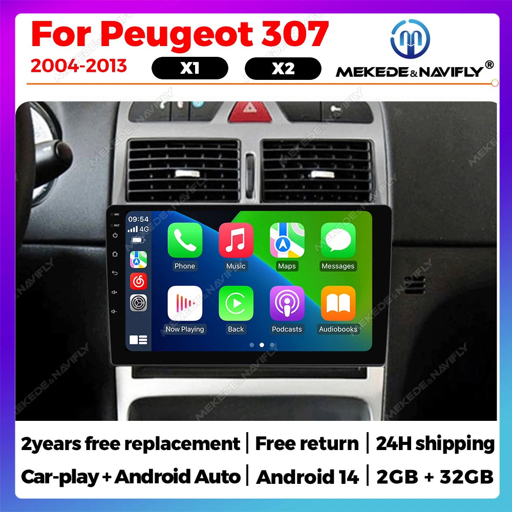 Android 14 Autoradio For Peugeot 307 307CC 307SW 2002-2013 9inch Car Radio Multimedia Vide