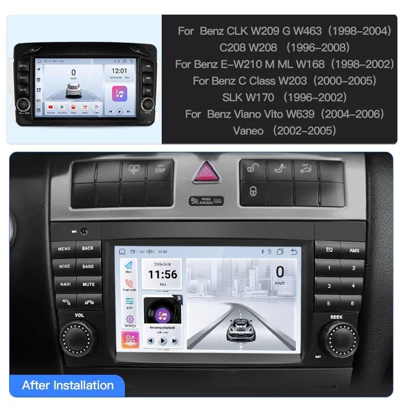 SZLELV For Mercedes Benz CLK W209 W203 W208 W463 Android 15 Auto Car Radio Multimedia Play