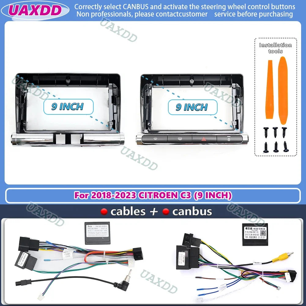 For 2018-2023 CITROEN C3 9INCH Car stereo radio Android frame panel fascia cable video har