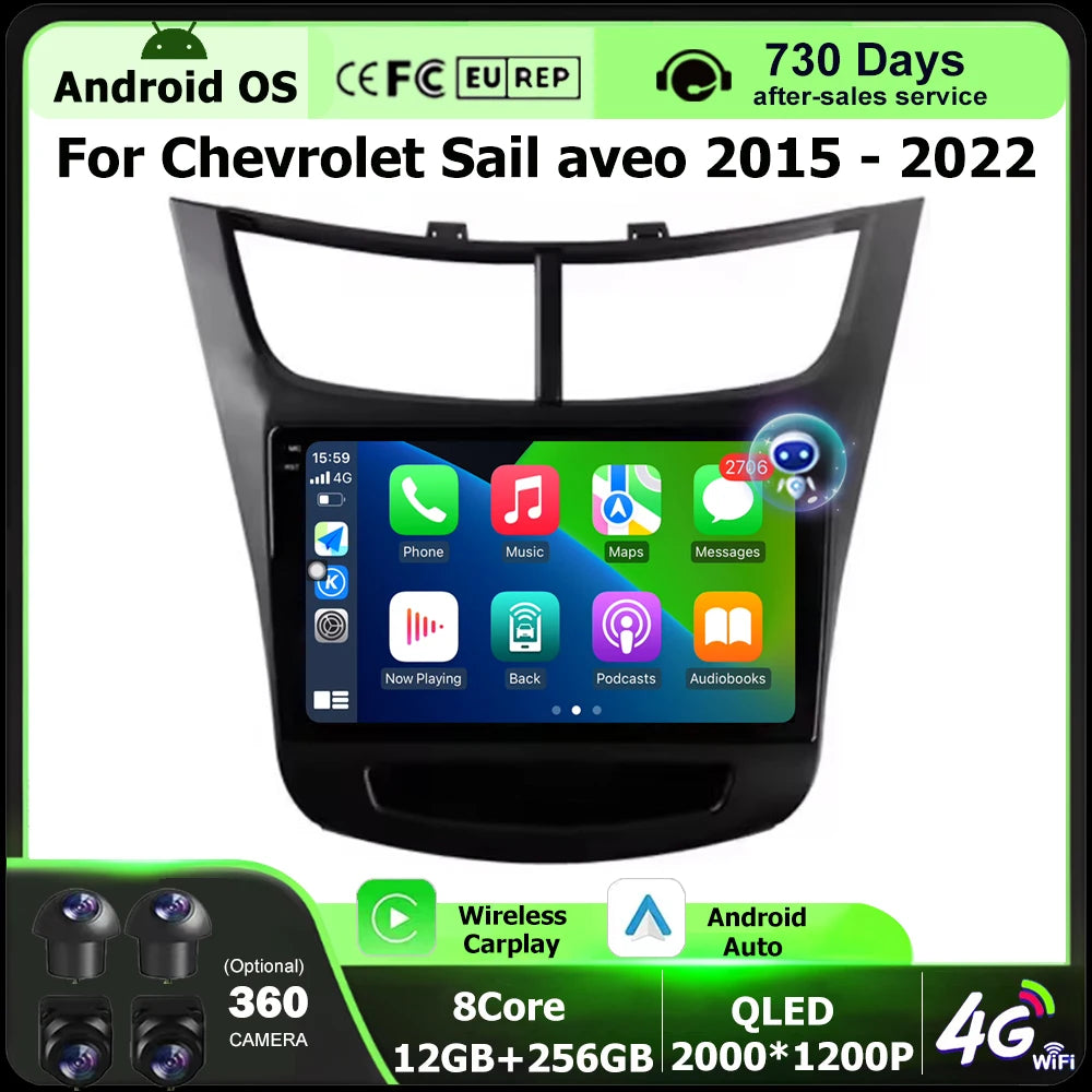 9 Inch For Chevrolet Sail aveo 2015 2016 2017 2018 2019 2020 2022 Android 16 Auto Car Radi