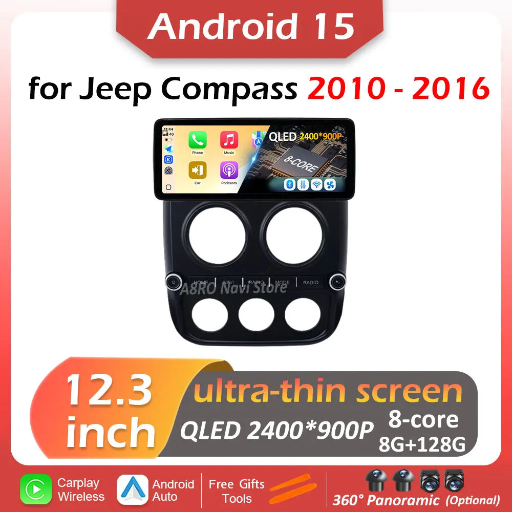 12.3 inch Android 15 System for Jeep Compass 2010 2011 2012 - 2016 Wireless Carplay QLED 2 | AUTOKITSHOP