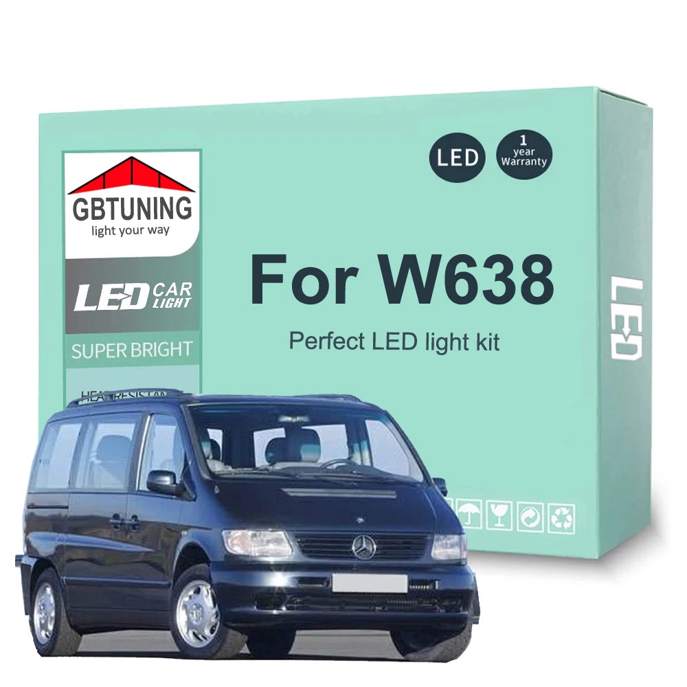 10-Piece LED Interior Light Kit for Mercedes Benz V Class W638 V200 V220 V230 V280 1996-2000 - Canbus Dome Map Door T...