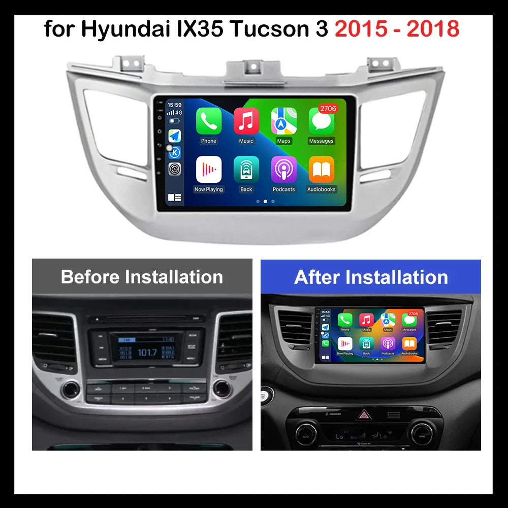 Wireless CarPlay Car Radio Multimedia Video Player Navigation GPS Android Auto For Hyundai