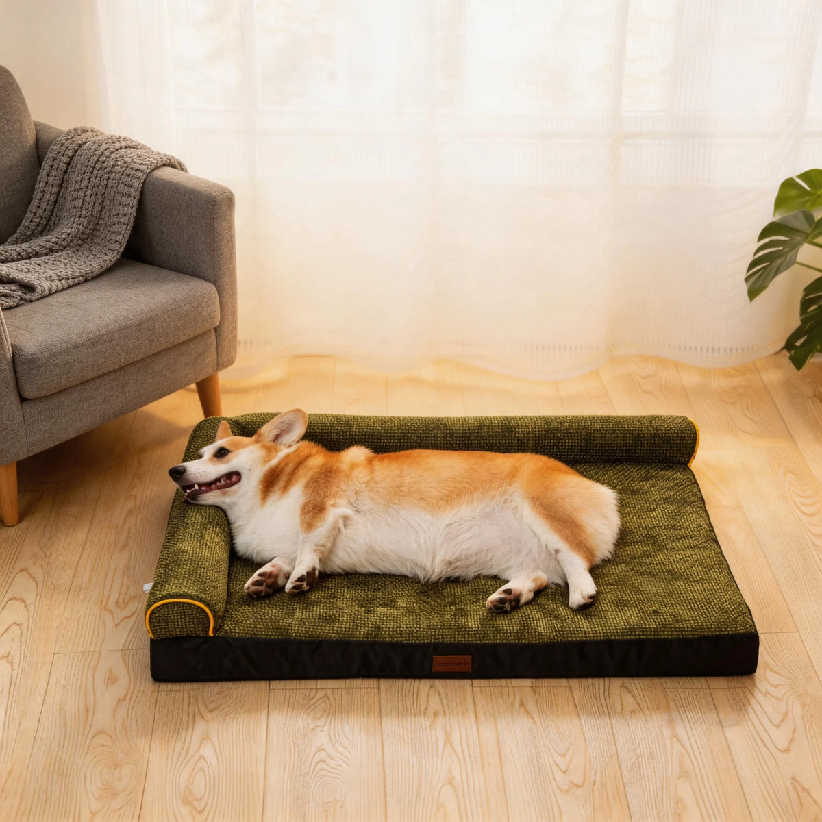 Dual Backrest Sofa Dog Bed Removable Washable Cover Waterproof Non-slip Warm All Season Pet Mat  - Automotive LED Light