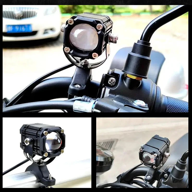 Universal Motorcycle Projection Auxiliary Headlight LED Fog Light Bi-color Spotlight Red F