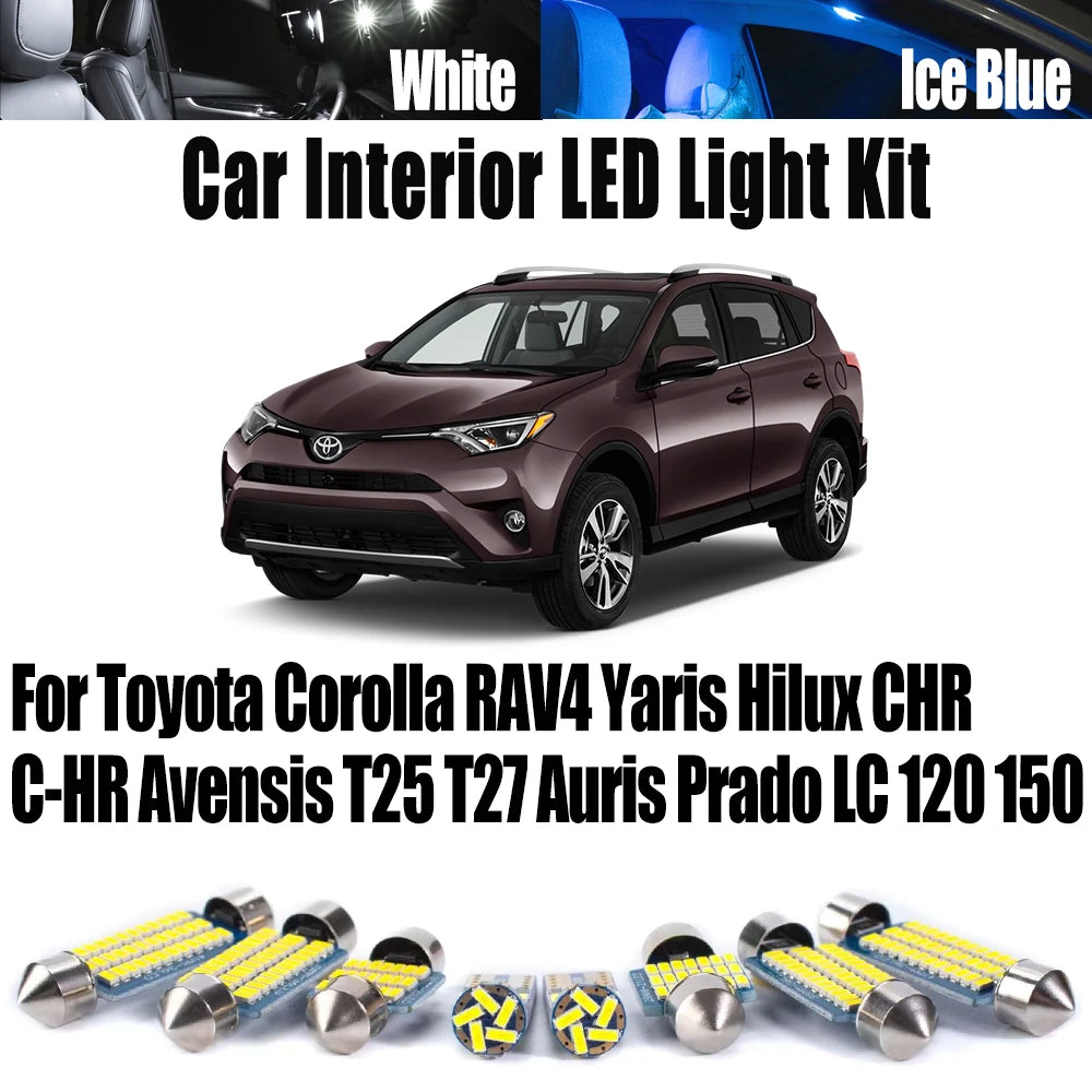 LED Interior Light Kit for Toyota Corolla RAV4 Yaris Hilux CHR C-HR Avensis T25 T27 Auris Prado LC 120 150 - Canbus E...