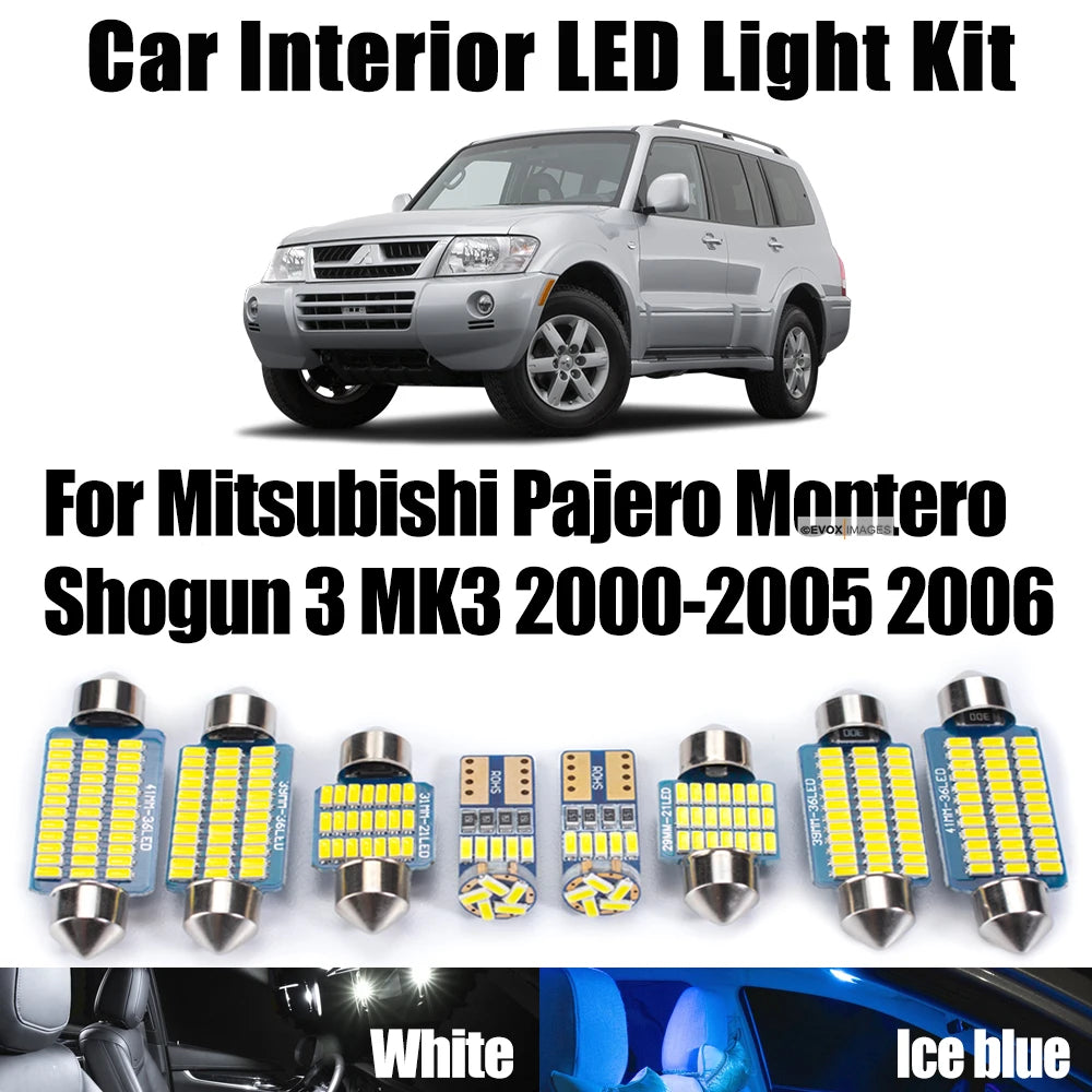 9-Piece LED Interior Light Kit for Mitsubishi Pajero Montero Shogun 3 MK3 2000- 2004 - Canbus Dome Map Door Trunk Bul...