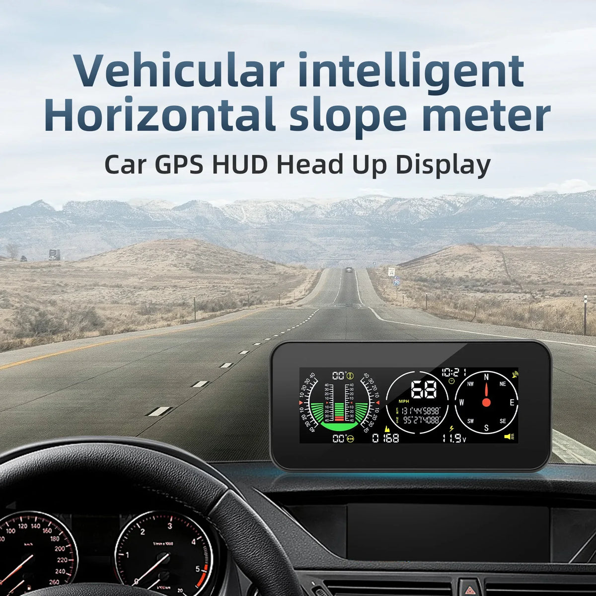 M60 Car GPS HUD Speedometer Intelligent Inclinometer Off-road Speed Display Tilt Pitch Angle Com - Automotive LED Light