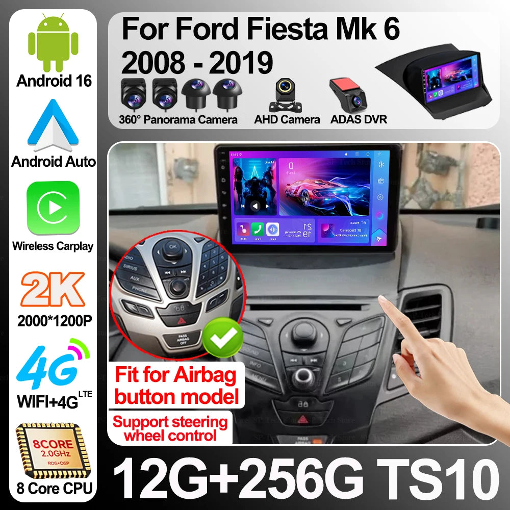 Android 16 For Ford Fiesta Mk 6 2008-2019 Car Radio Multimedia Video Player Carplay Wifi+5 | AUTOKITSHOP