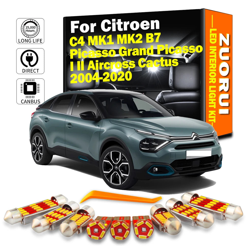 LED Interior Light Kit for Citroen C4 MK1 MK2 B7 Picasso Grand Picasso I II Aircross Cactus - Canbus Error-Free Bulbs...