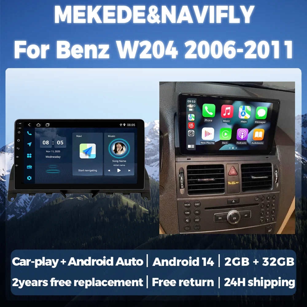 9 Inch Android 14 Intelligent Car Radio System For Mercedes Benz C Class W204 S204 2006-20