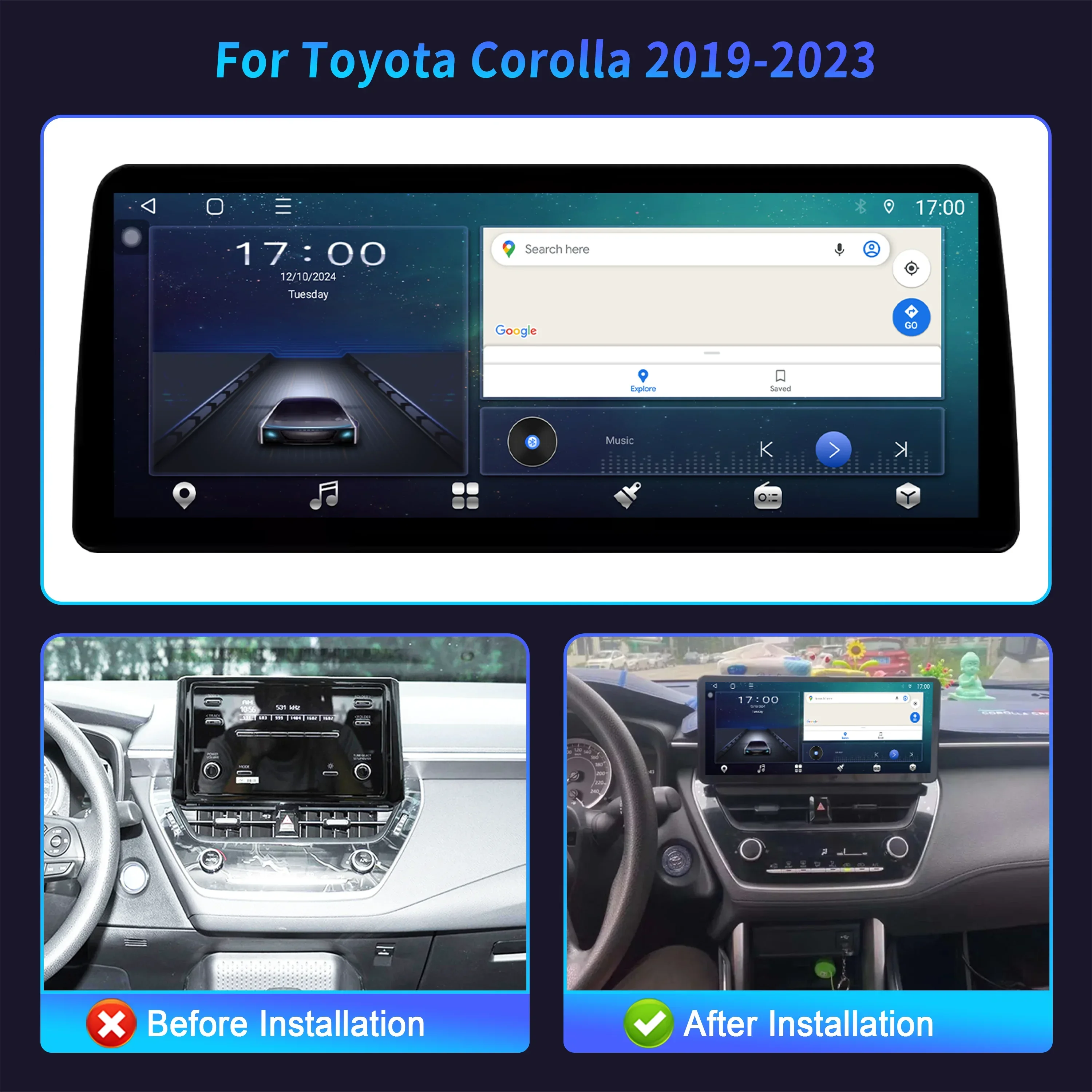 For Toyota Corolla 2019-2023 12.3inch Android 14 Car Radio Navigation 4G GPS Multimedia Wi