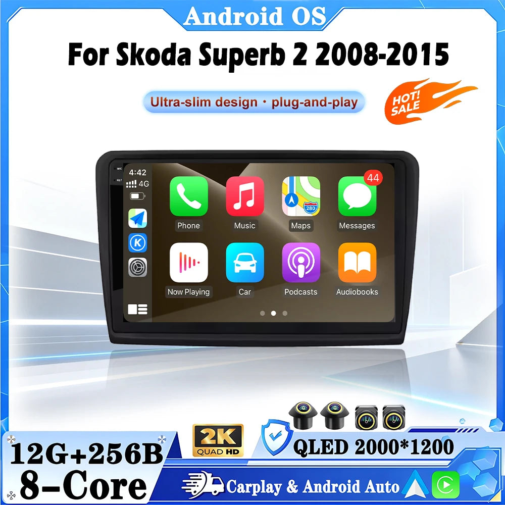 Wireless Carplay Android 16 Auto For Skoda Superb 2 2008-2015 Car Video Radio Multimedia P