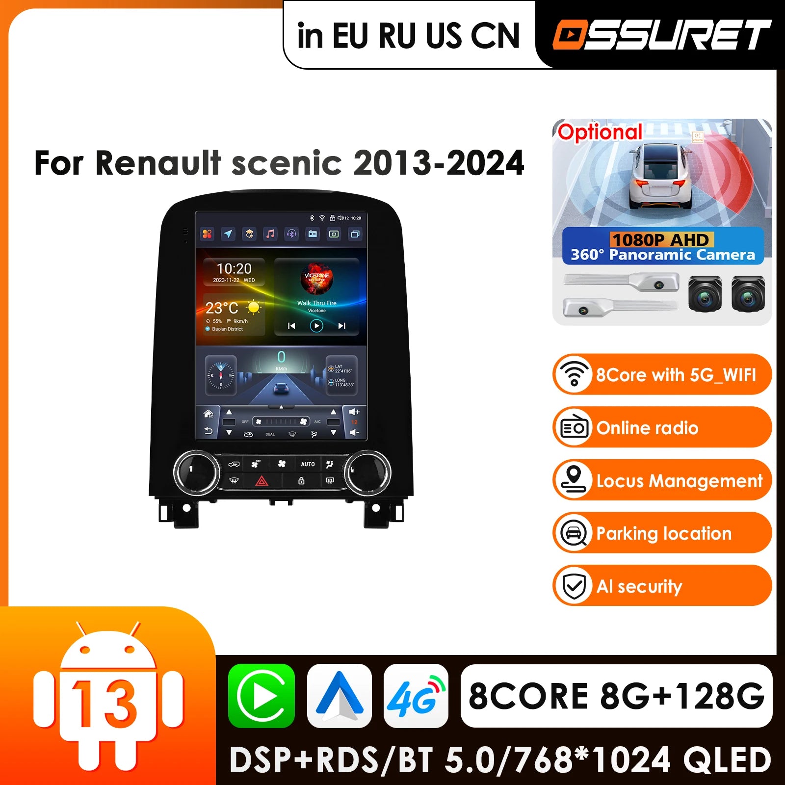 9.7" Carplay Android Auto Car Radio GPS for Renault Scenic 2013-2024 Multimedia Video Player Navigation Stereo DSP