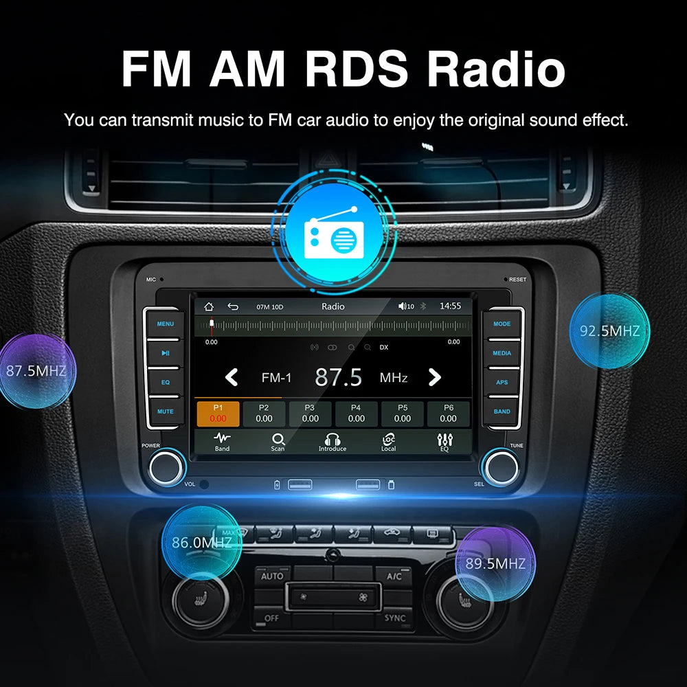 7" 2 Din HD Car Media Video RDS Airplay Car Radio CarPlay Android Auto Stereo Audio For Volkswagen/Seat/Skoda/Passat/Golf/Polo