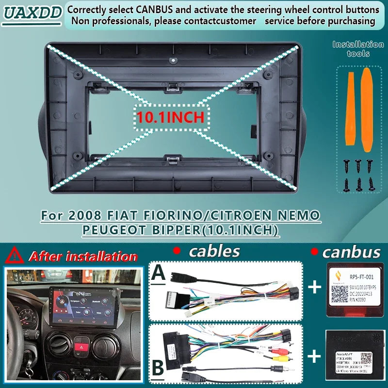 For 2008 FIAT FIORINO CITROEN NEMO PEUGEOT BIPPER 10.1INCH Car Radio Android Stereo Harnes