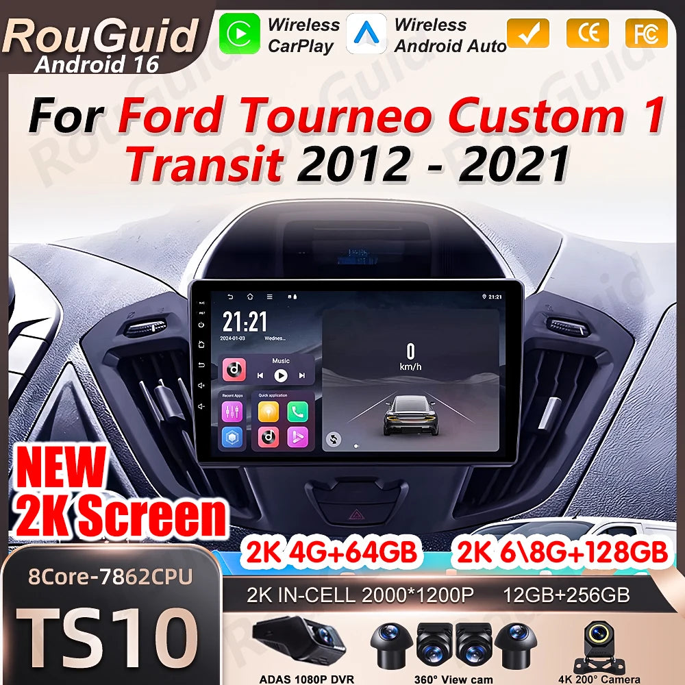 Android Auto Car Radio For Ford Tourneo Custom 1 Transit 2012 2013 2014 2015 - 2021 Naviga | AUTOKITSHOP
