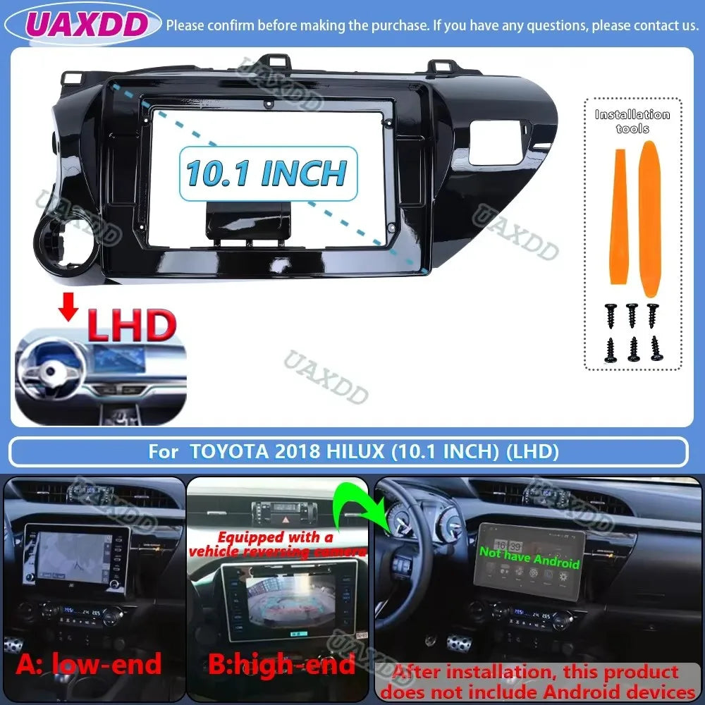 For Toyota 2015 2018 HILUX 10.1inch 2 Din Car stereo radio Android frame panel fascia cabl