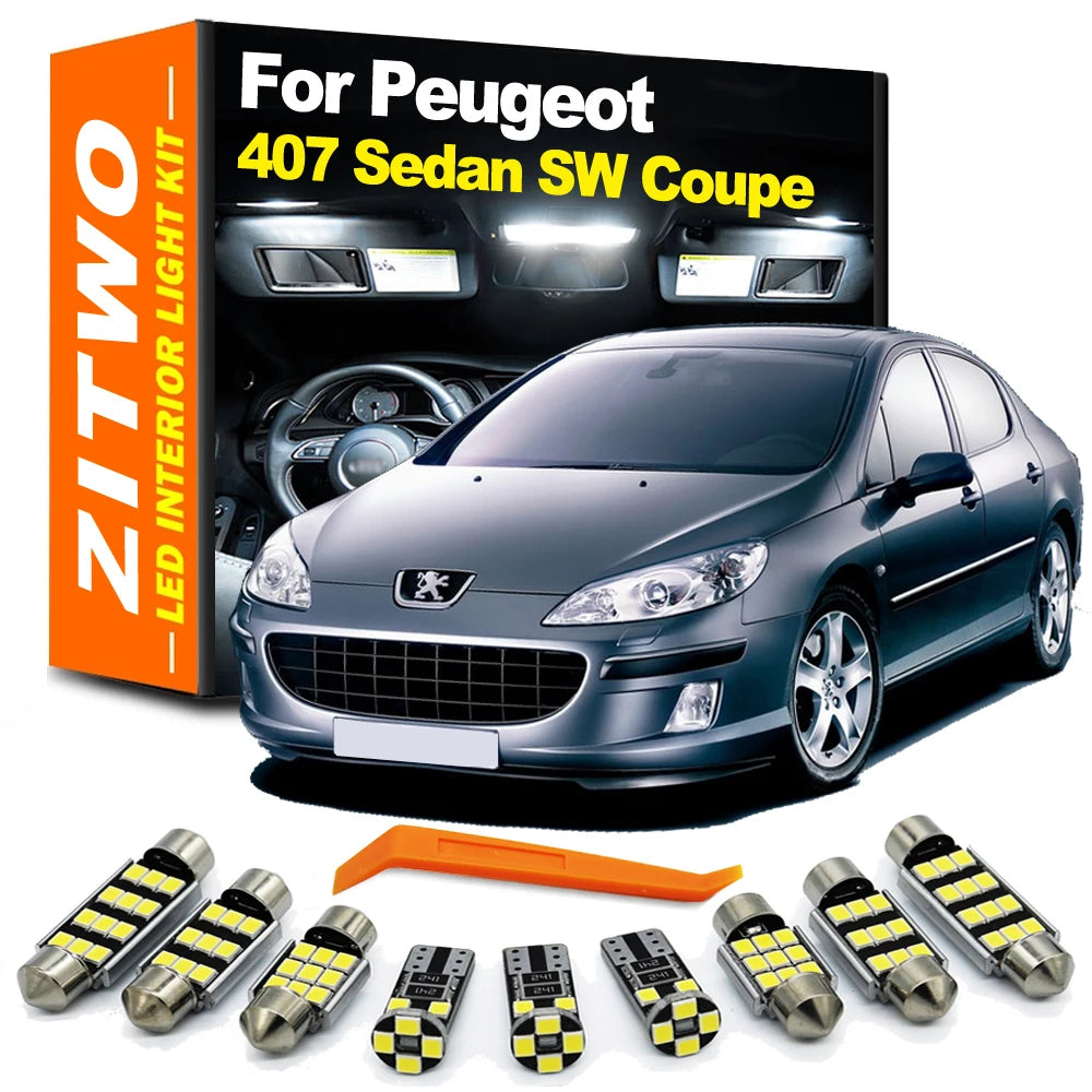 ZITWO 16Pcs Car Accessories LED Interior Light Kit For Peugeot 407 Sedan SW Coupe 2004 2005 2006 2007 2008 2009 2010 2011 Canbus