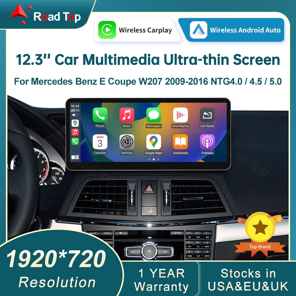 12.3 Ultra-thin Screen Wireless CarPlay Android Auto Multimedia Display for Mercedes-Benz