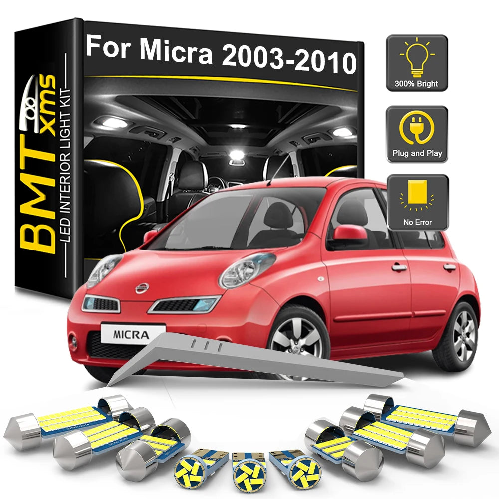 8-Piece LED Interior Light Kit for Nissan Micra K12 - Canbus Error-Free Bulbs | AUTOKITSHOP