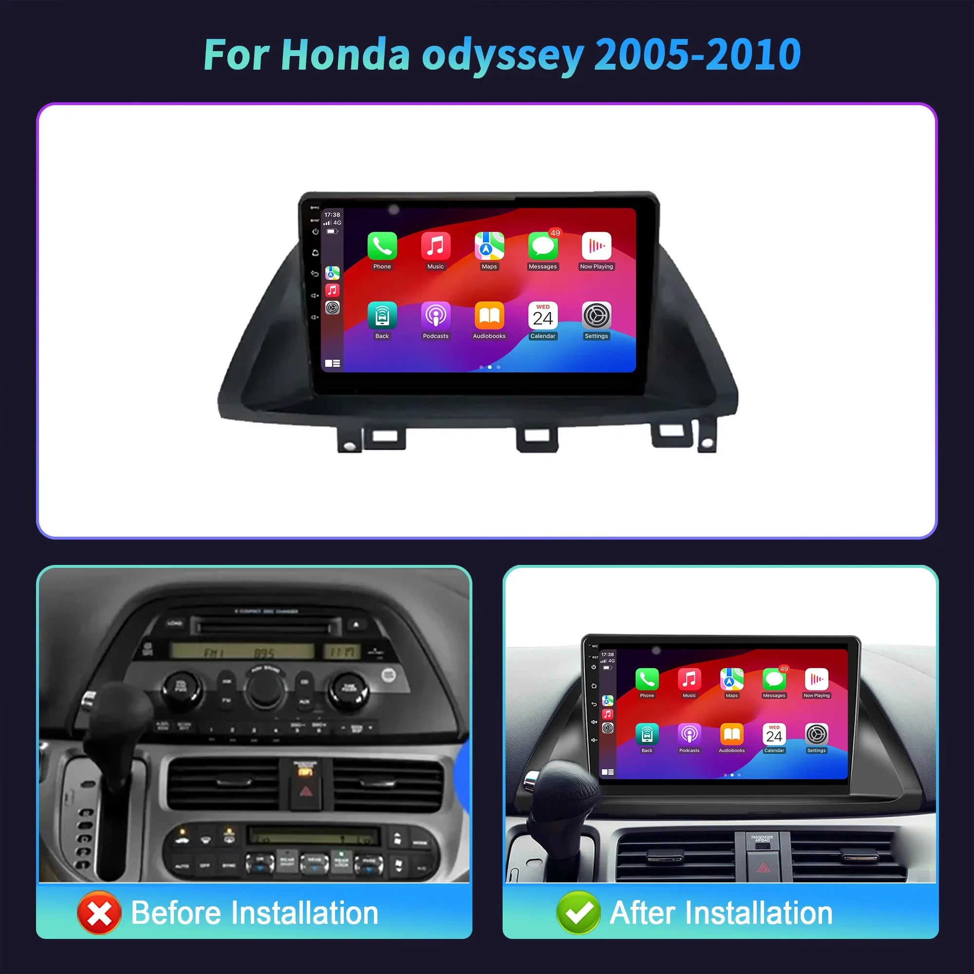 Car Radio For Honda Odyssey 2005-2010 Android 14 4G GPS Navigation Wireless Bluetooth Carp