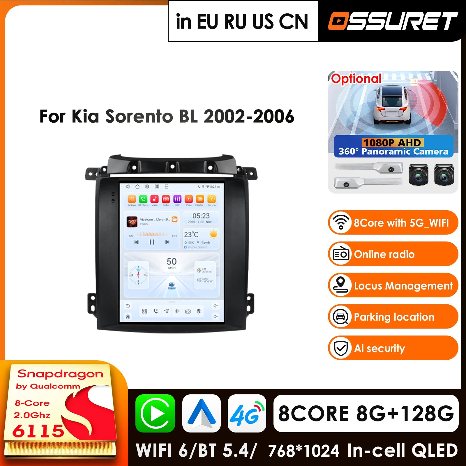 9.7" Car Radio GPS for Kia Sorento BL 2002-2006 Android Auto CarPlay 8-Core Head Unit WiFi AI BT - Qualcomm 6G/8G RAM Op