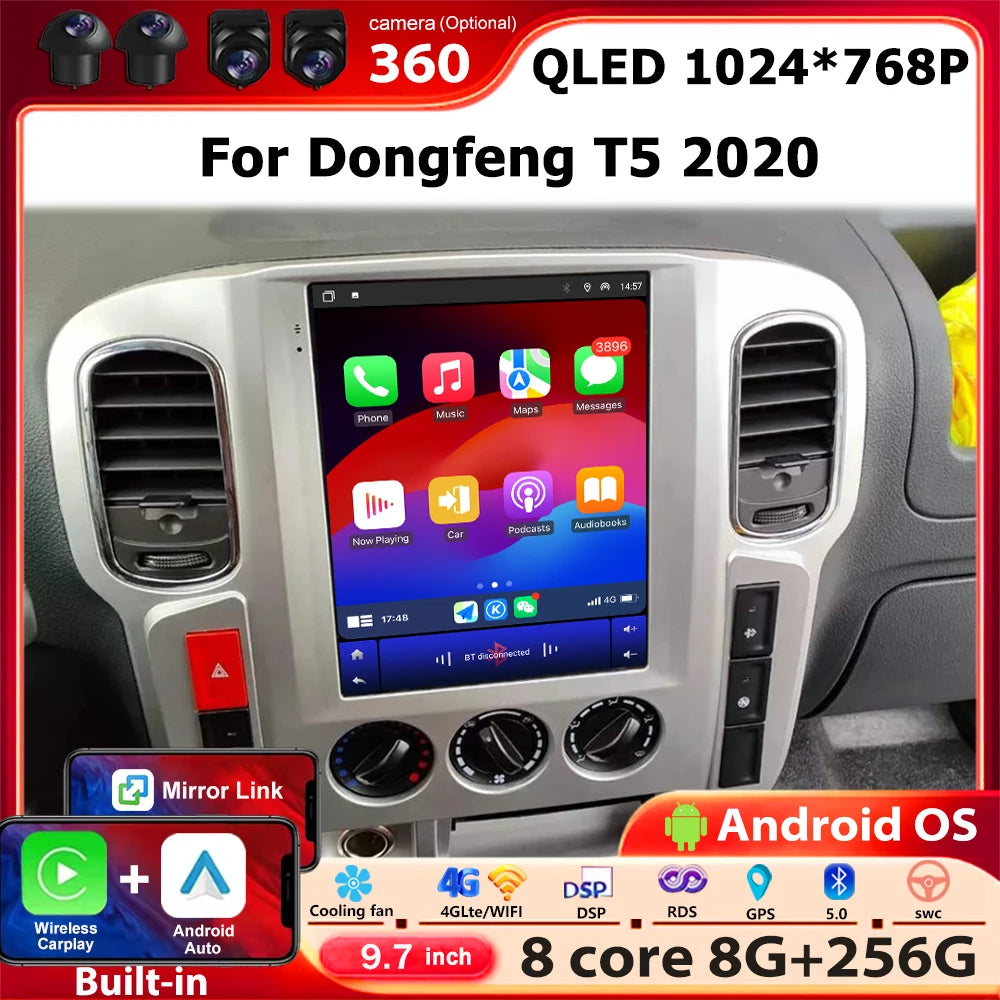 Wireless Carplay For Dongfeng T5 2020 Android 16 Auto Car Radio Multimedia Video Player GP