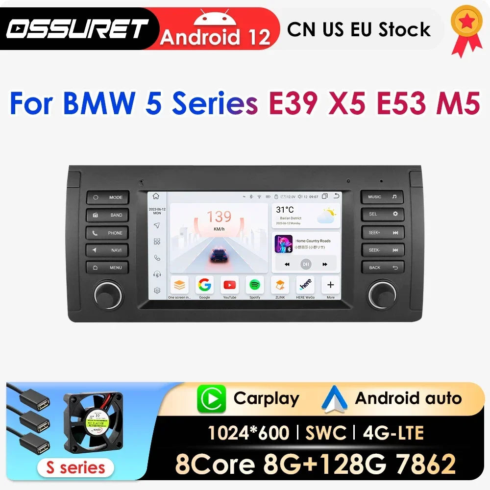 AI Carplay Android 12 Car Radio For BMW 5 E39 M5 1996-2003 multimídia GPS Navigation Stere