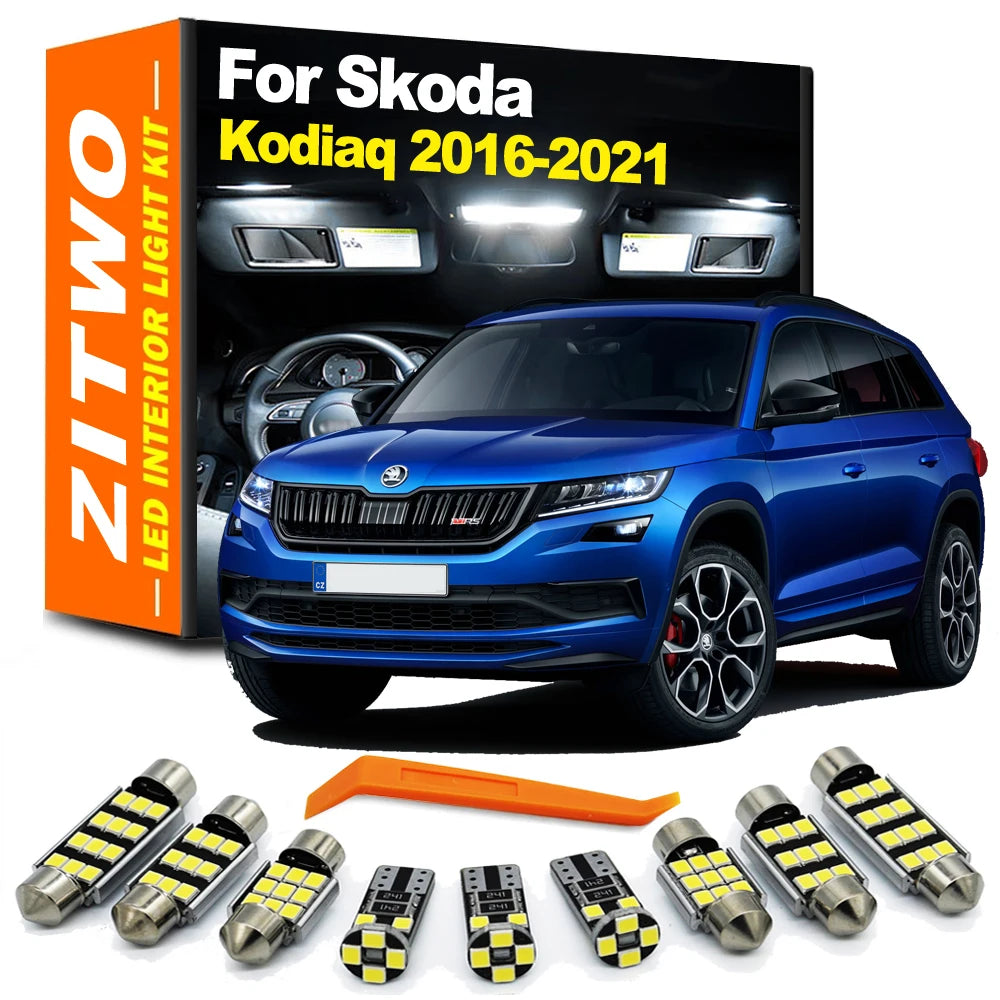ZITWO 15Pcs Complete LED Bulb Interior Dome Foot Courtesy Light Kit For Skoda Kodiaq 2016 2017 2018 2019 2020 2021 Trunk Lamp