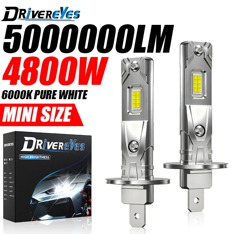 Drivereyes H1 Mini LED Headlight Bulbs CANBUS 5000000LM 4800W High Power Auto Lamp 6000K P