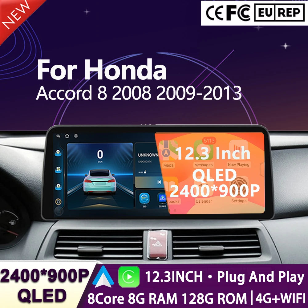 12.3-inch Car Radio Plug and Play For Honda Accord 8 2008 2009 - 2013 Multimedia Player Wi | AUTOKITSHOP