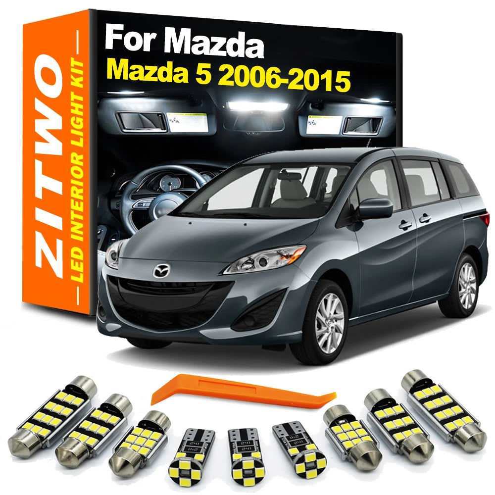 ZITWO 10Pcs LED Bulb Interior Dome Reading License Plate Light Kit For Mazda 5 Mazda5 2006 - 2009 2010 2011 2012 2013 2014 2015