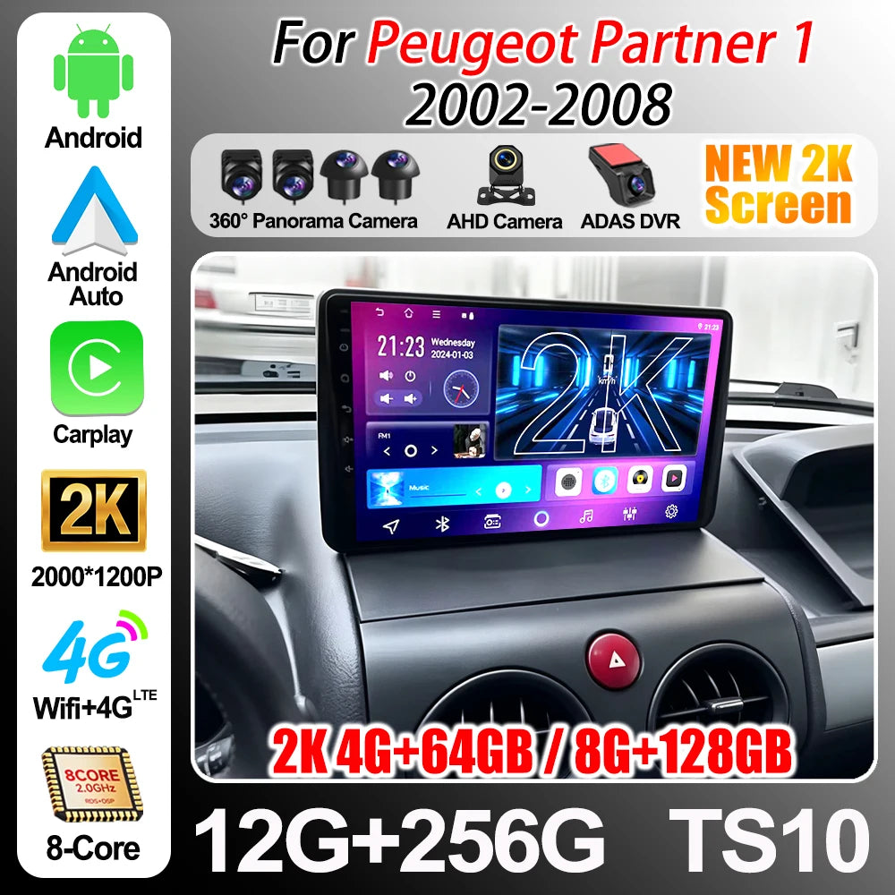 Android 16 For Peugeot Partner 1 2002-2008 Partner Origin 1 2008-2011 Car Radio Wireless C | AUTOKITSHOP