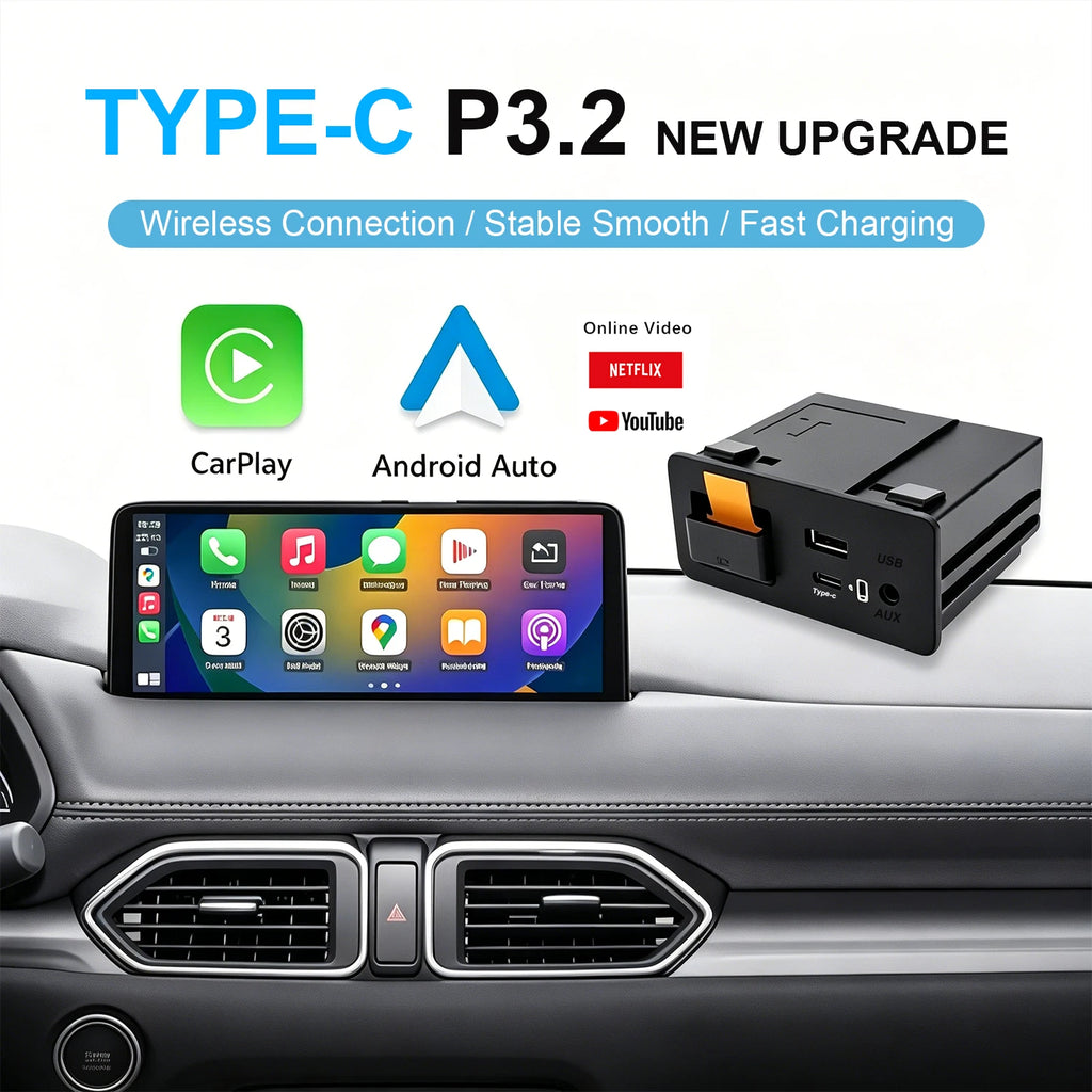 P3.2 Upgrade Type-c 2-in-1 CarPlay Wireless Android Auto USB Hub Adapter for Mazda 2 3 6 C