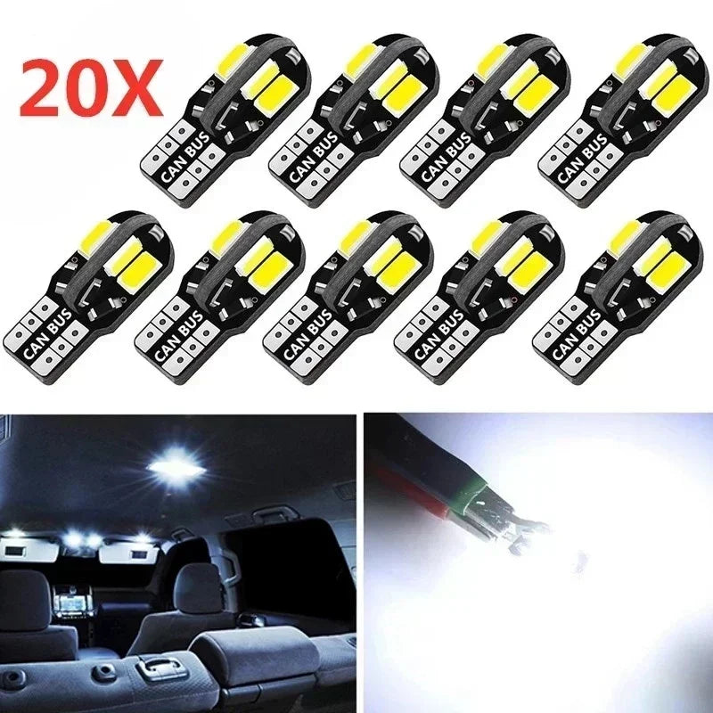 NEW 20PCS W5W T10 LED Bulbs Canbus 5730 8SMD 12V 6000K 194 168 LED Car Interior Map Dome Lights Parking Light Auto Signal Lamp