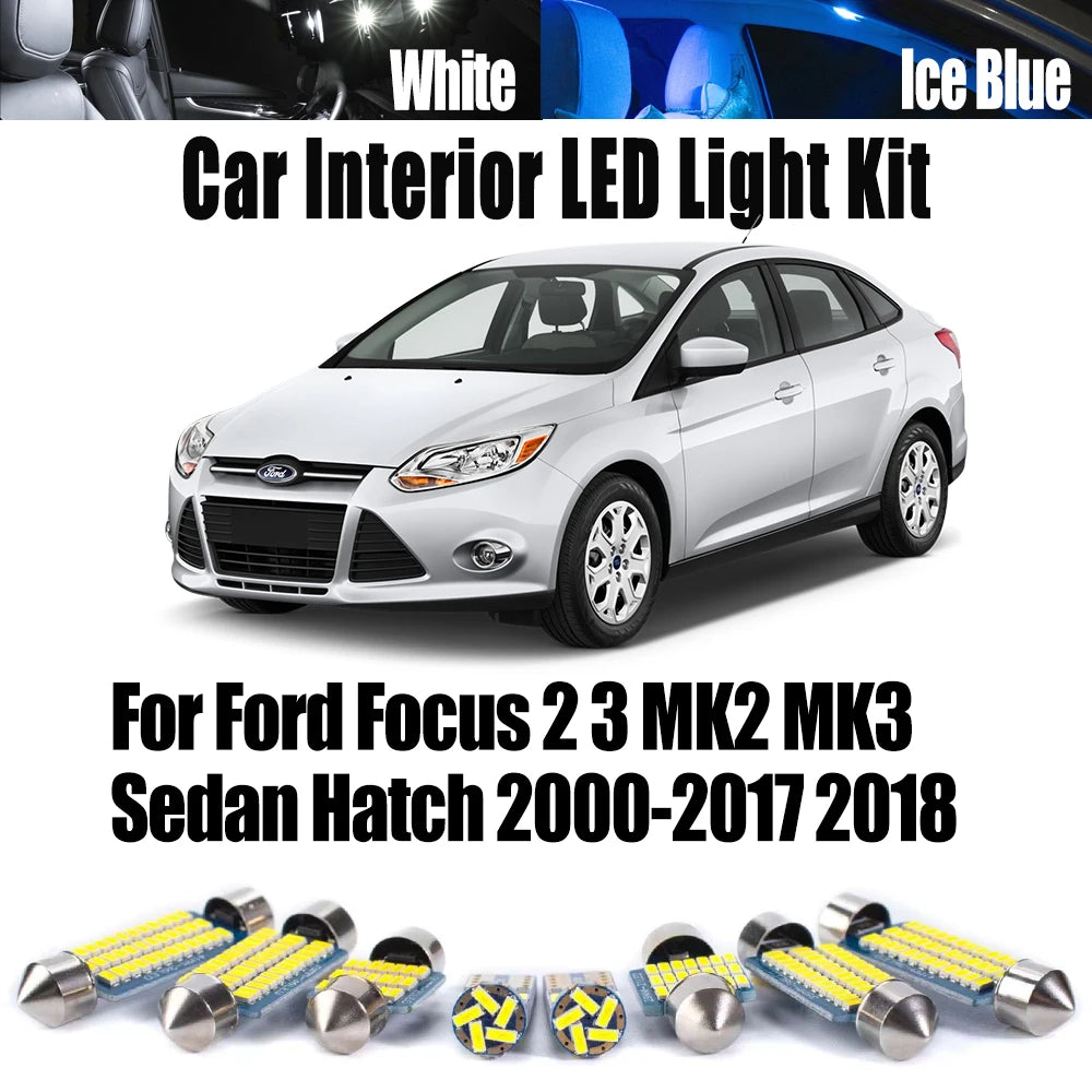 LED Interior Light Kit for Ford Focus 2 3 MK2 MK3 Sedan Hatch 2000-2017 - Canbus Dome Map Door Trunk Bulbs | AUTOKITSHOP