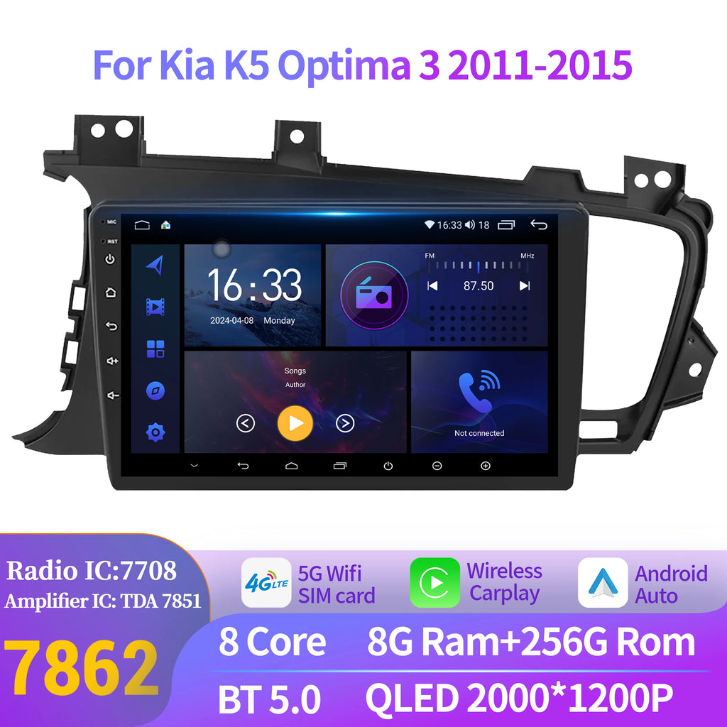 For Kia K5 Optima 3 2011-2015 Android 14 Car Radio Multimedia Navigation Carplay Wifi Blue