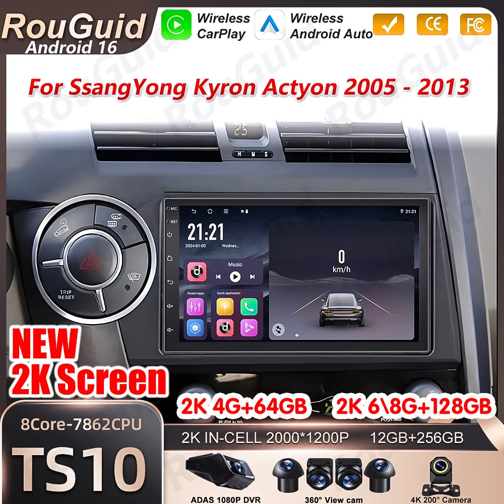 Android 16 Carplay For SsangYong Kyron Actyon 2005 2006 2007 - 2013 Video 5G Wifi Multimed | AUTOKITSHOP